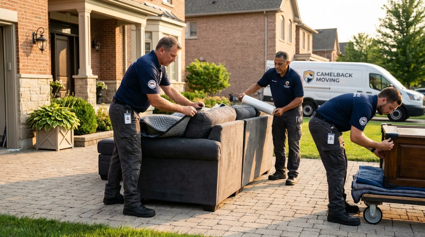Large estate moving crew wrapping furniture in Coventry, RI